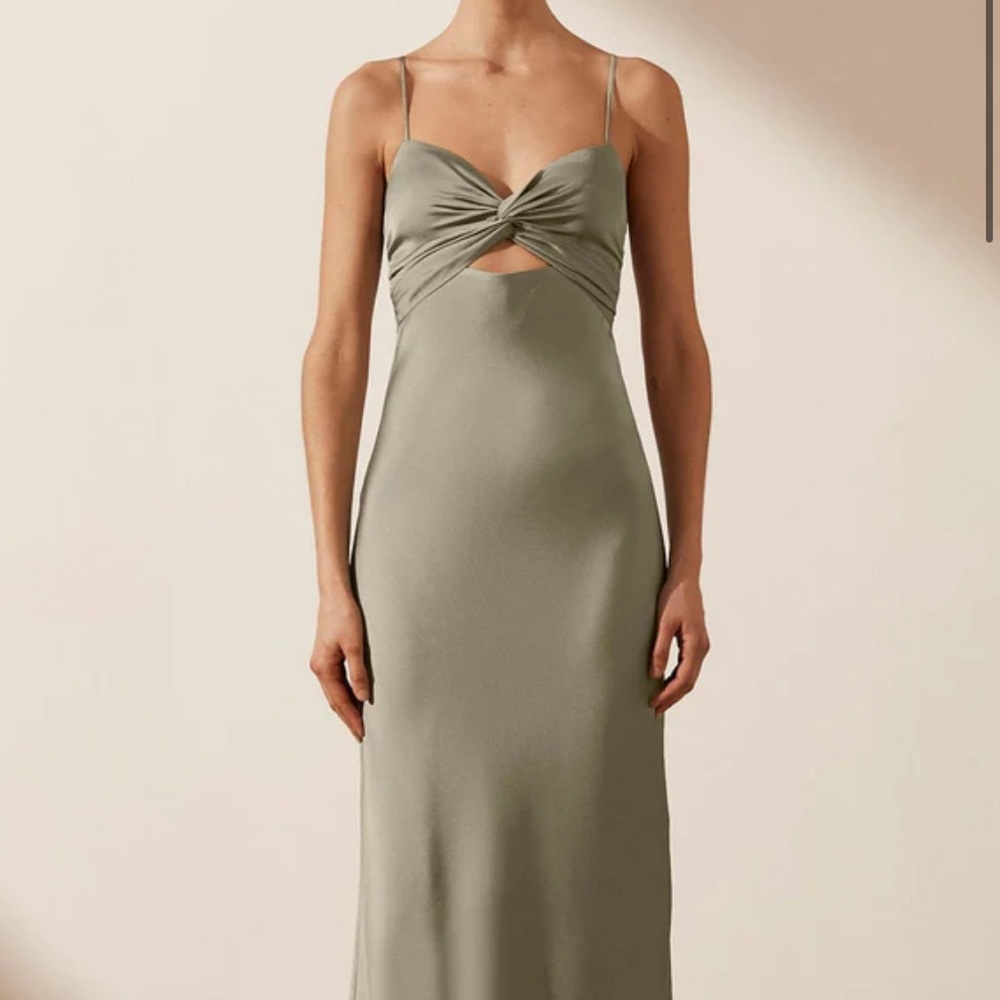 SHONA JOY LUXE TWIST FRONT SLEEVELESS MIDI DRESS - EUCALYPTUS